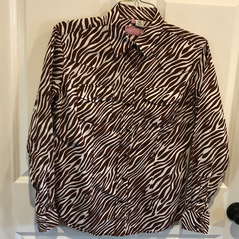 Ransom Ranch brown and White Zebra Print ladies Shirt .